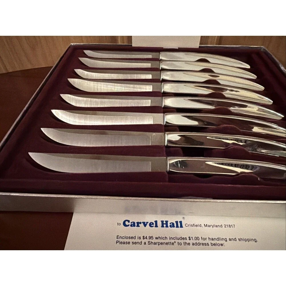 Carvel Hall Stainless Steel Steak Knives Vintage Set/8 In Box Made in USA.  EUC!